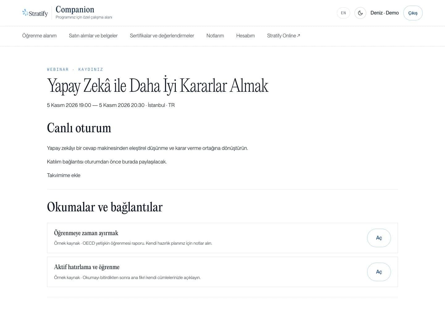 Oturum bağlantıları ve hazırlık kaynakları